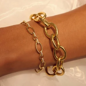 Bibbiena Poppi Clara 925 sterling zilver gold plated Schakelarmband  met zirkonia stenen