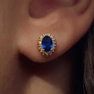 Mia Colore Azure 925 sterling zilver gold plated Oorknoppen met blauwe zirkonia steen