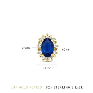Mia Colore Azure 925 sterling zilver gold plated Oorknoppen met blauwe zirkonia steen