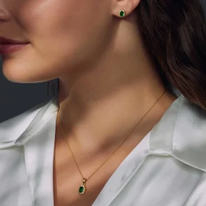 Mia Colore Verdi 925 sterling zilver gold plated Ketting met groene zirkonia steen