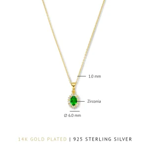 Mia Colore Verdi 925 sterling zilver gold plated Ketting met groene zirkonia steen