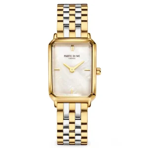 Orologio rechthoekig dameshorloge goud- en zilverkleurig