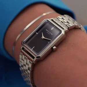 Orologio rechthoekig dameshorloge zilverkleurig en zwart