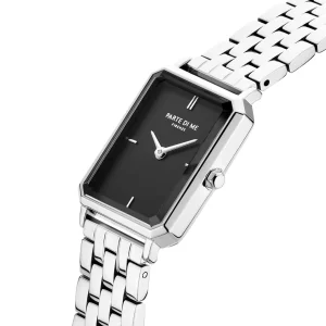 Orologio rechthoekig dameshorloge zilverkleurig en zwart