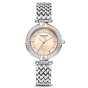 Orologio rond dameshorloge zilverkleurig en taupe