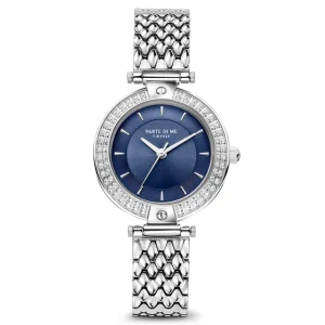 Orologio rond dameshorloge zilverkleurig en blauw