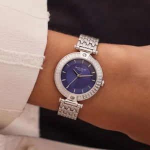 Orologio rond dameshorloge zilverkleurig en blauw