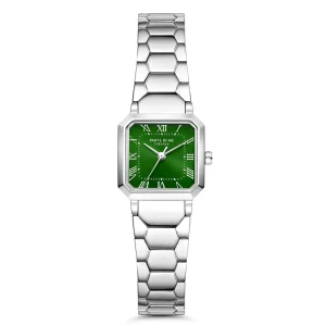 Orologio vierkant dameshorloge zilverkleurig en groen