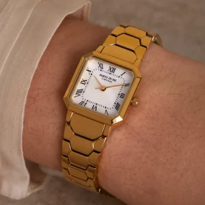 Orologio vierkant dameshorloge goudkleurig en parelmoer