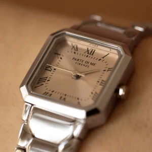 Orologio vierkant dameshorloge zilverkleurig en taupe