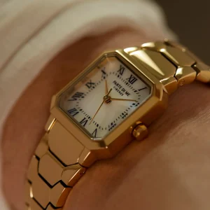 Orologio vierkant dameshorloge goudkleurig en parelmoer