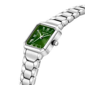 Orologio vierkant dameshorloge zilverkleurig en groen
