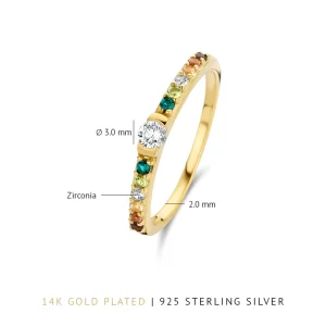 Santa Maria del Fiore 925 sterling zilver gold plated ring met gekleurde zirkonia stenen